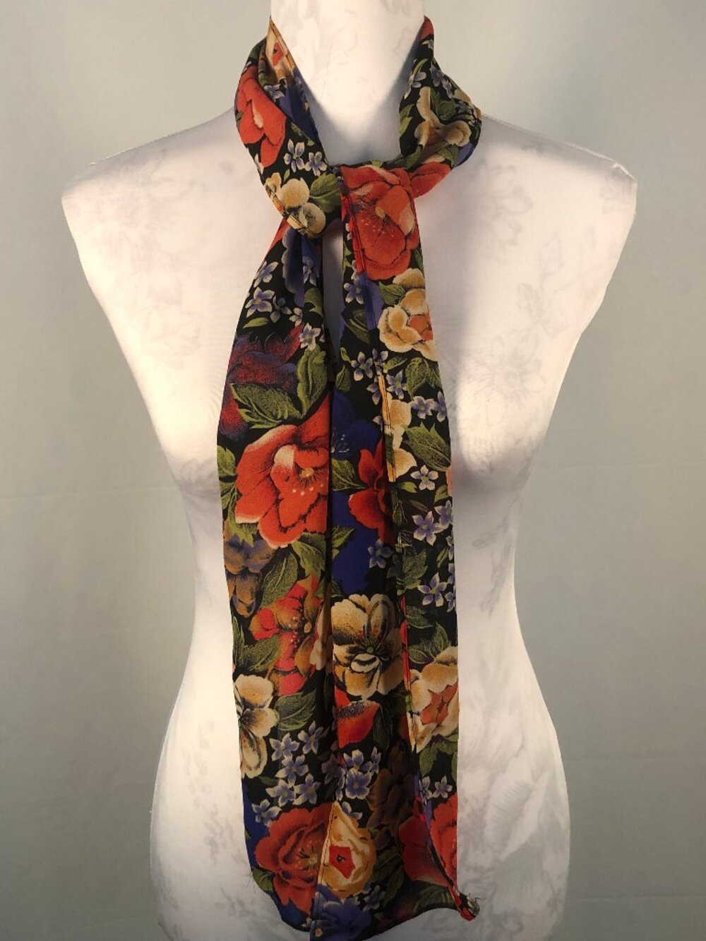 Vintage Romantic Floral Scarf | Dark Botanical Opera Garden Style - Picture 5 of 9